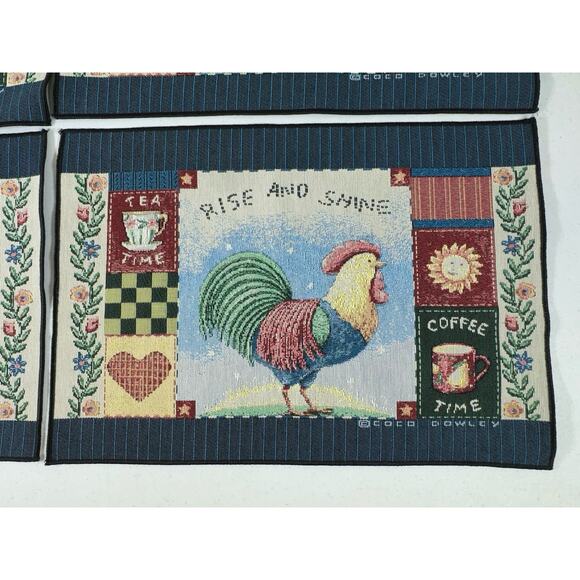 Coco Dowley Rooster Tapestry Placemats Set of 4 Rise And Shine Vintage Farmhouse - Picture 4 of 7
